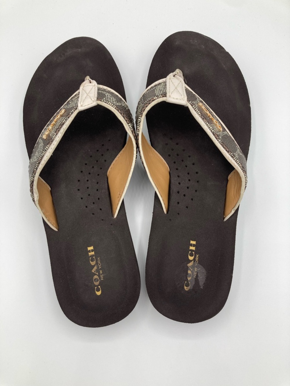 Coach Judy Signature Logo Women's Flip Flops, Brown Leather, Size 8B - Picture 5 of 8